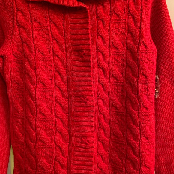 Jones New York Red Cable Knit Cardigan - Picture 2 of 10